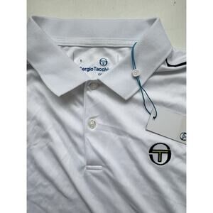NWT Sergio Tacchini Mens Light Powder White & Blue Polo Shirt Size Small